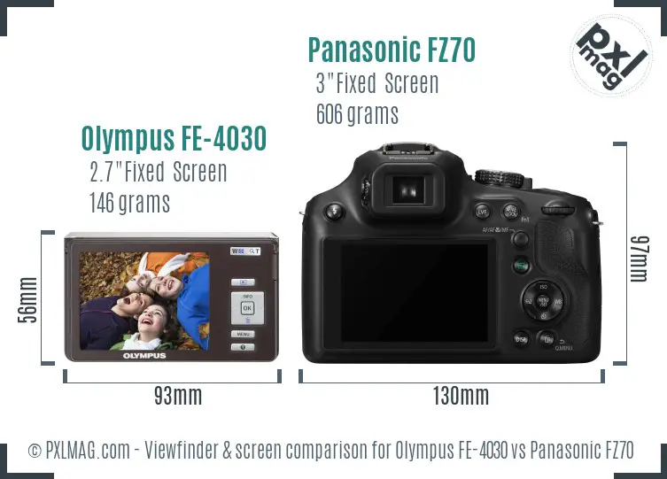 Olympus FE-4030 vs Panasonic FZ70 Screen and Viewfinder comparison