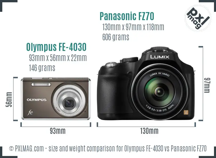 Olympus FE-4030 vs Panasonic FZ70 size comparison
