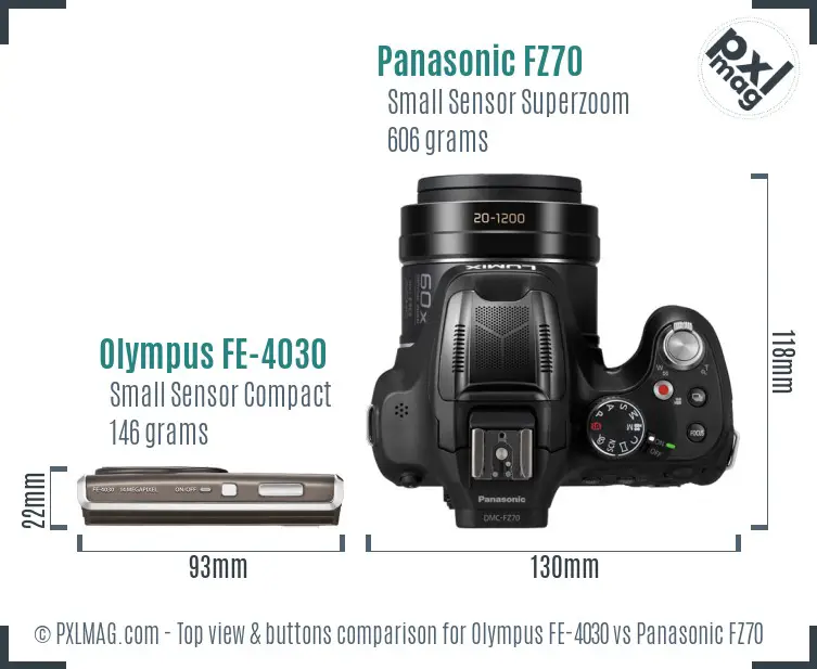 Olympus FE-4030 vs Panasonic FZ70 top view buttons comparison