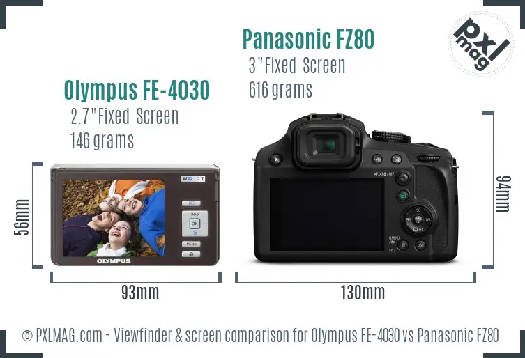 Olympus FE-4030 vs Panasonic FZ80 Screen and Viewfinder comparison
