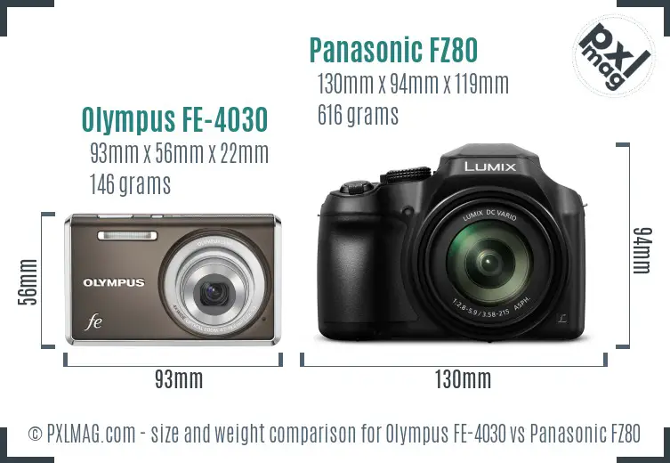 Olympus FE-4030 vs Panasonic FZ80 size comparison