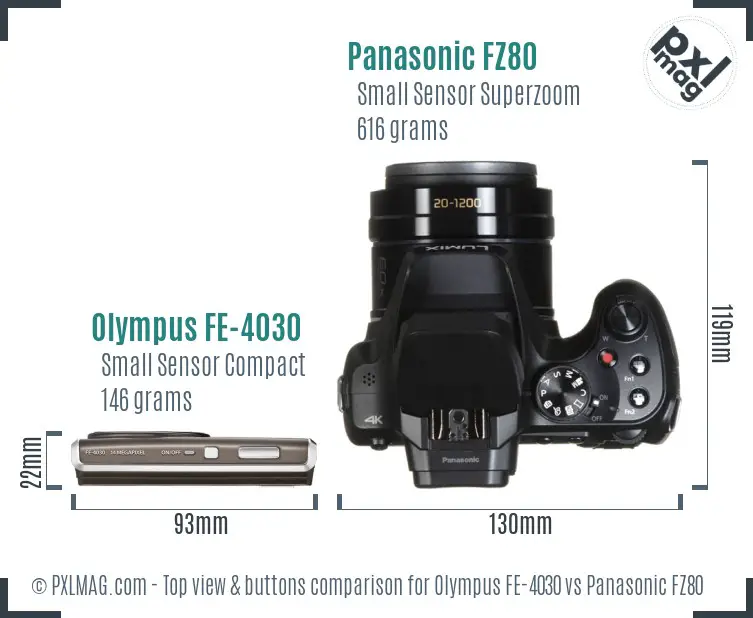 Olympus FE-4030 vs Panasonic FZ80 top view buttons comparison