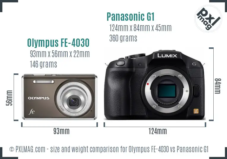 Olympus FE-4030 vs Panasonic G1 size comparison