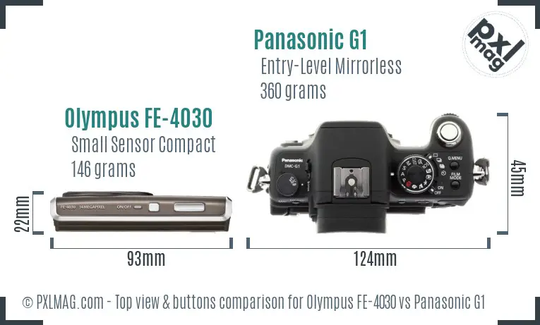 Olympus FE-4030 vs Panasonic G1 top view buttons comparison