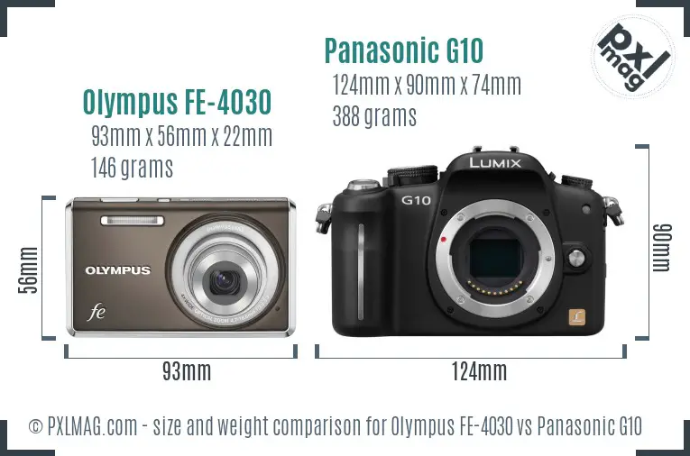 Olympus FE-4030 vs Panasonic G10 size comparison