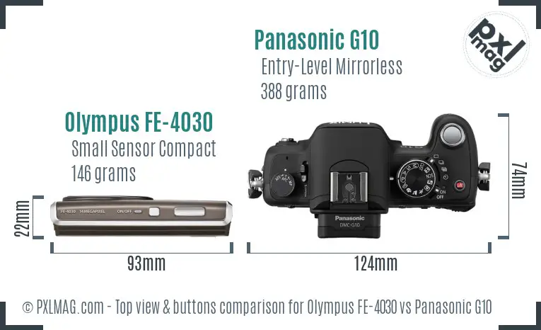 Olympus FE-4030 vs Panasonic G10 top view buttons comparison