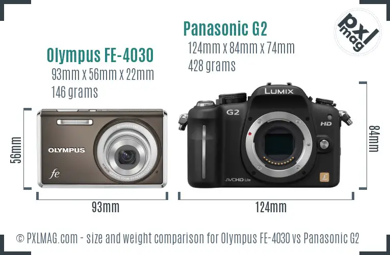 Olympus FE-4030 vs Panasonic G2 size comparison