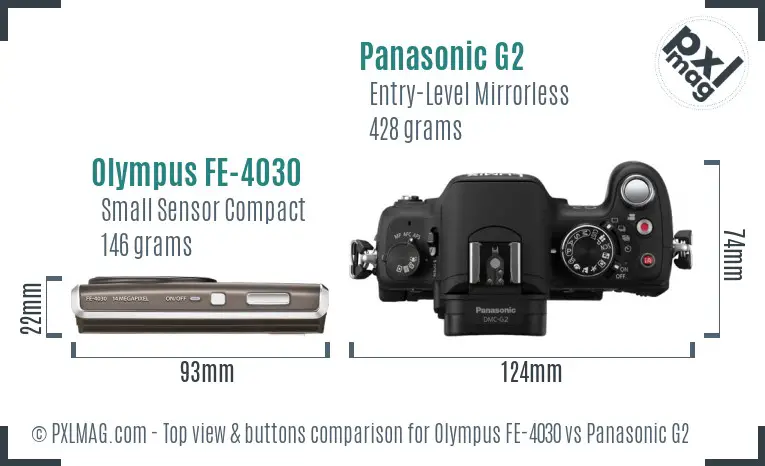 Olympus FE-4030 vs Panasonic G2 top view buttons comparison