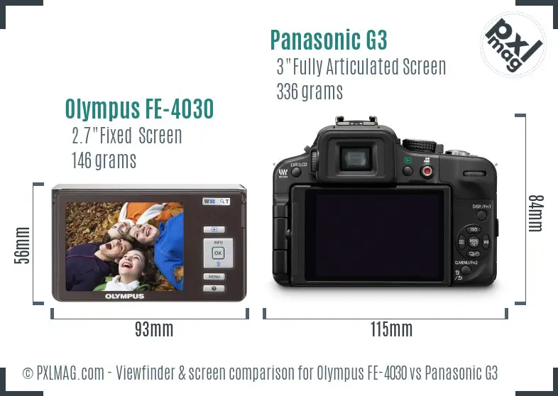 Olympus FE-4030 vs Panasonic G3 Screen and Viewfinder comparison