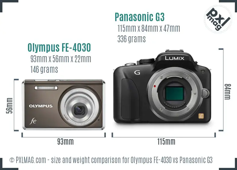 Olympus FE-4030 vs Panasonic G3 size comparison