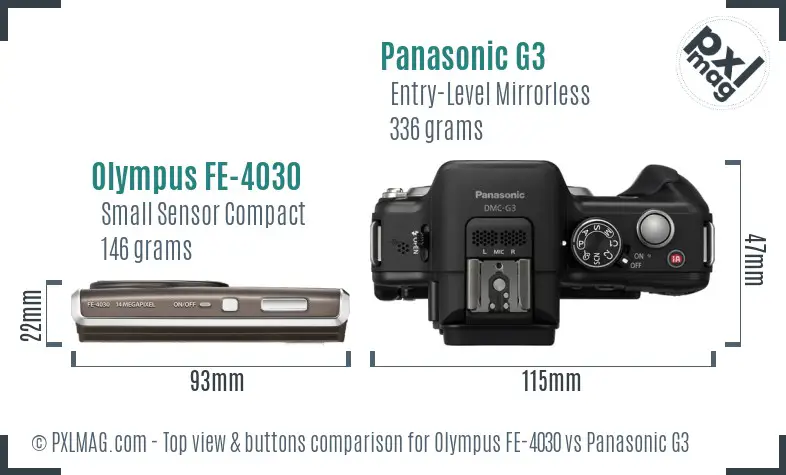 Olympus FE-4030 vs Panasonic G3 top view buttons comparison