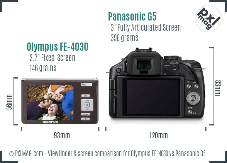 Olympus FE-4030 vs Panasonic G5 Screen and Viewfinder comparison