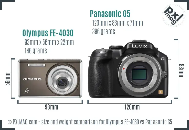 Olympus FE-4030 vs Panasonic G5 size comparison