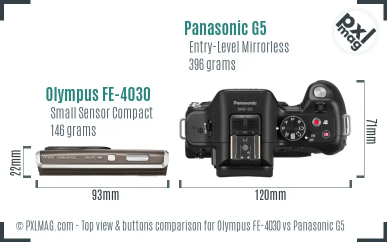 Olympus FE-4030 vs Panasonic G5 top view buttons comparison