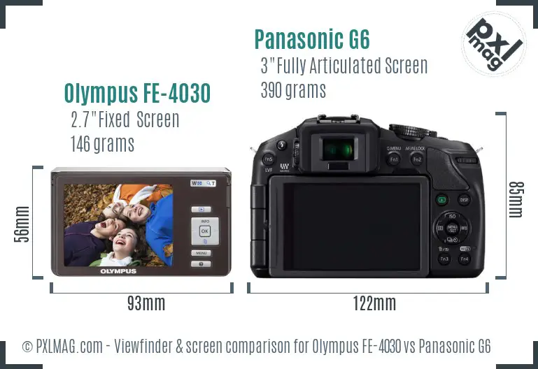 Olympus FE-4030 vs Panasonic G6 Screen and Viewfinder comparison