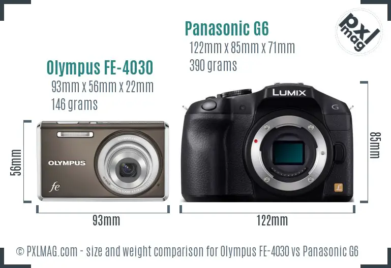 Olympus FE-4030 vs Panasonic G6 size comparison