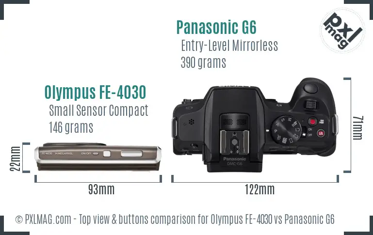 Olympus FE-4030 vs Panasonic G6 top view buttons comparison