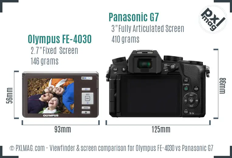 Olympus FE-4030 vs Panasonic G7 Screen and Viewfinder comparison