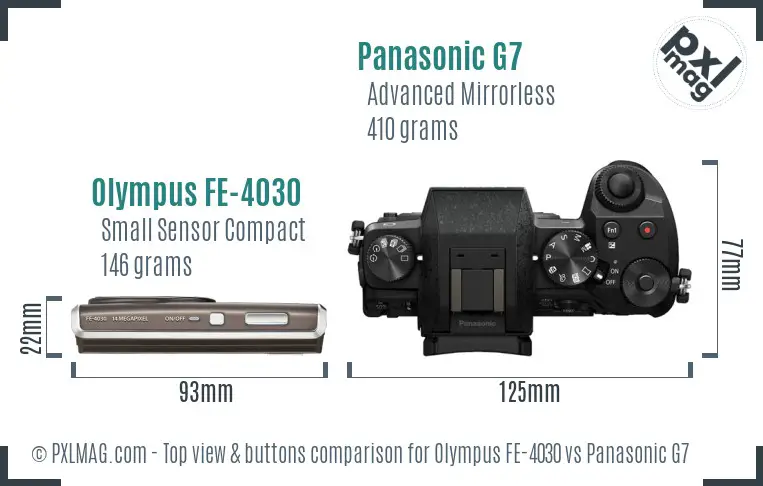Olympus FE-4030 vs Panasonic G7 top view buttons comparison