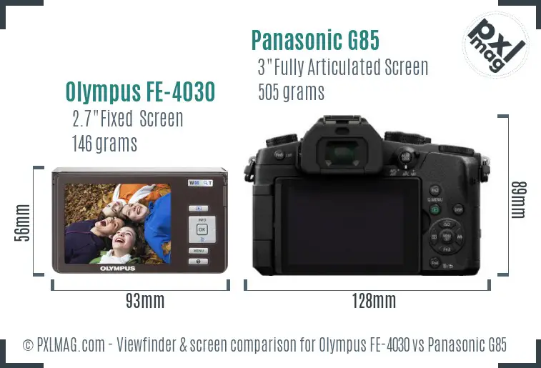Olympus FE-4030 vs Panasonic G85 Screen and Viewfinder comparison