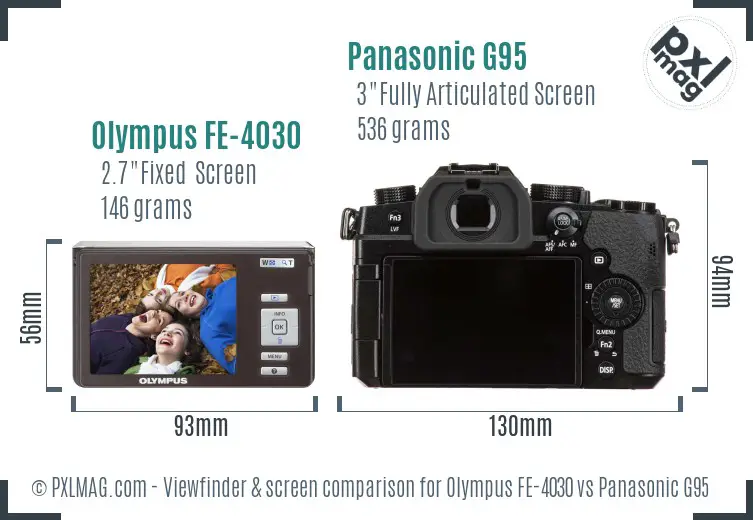 Olympus FE-4030 vs Panasonic G95 Screen and Viewfinder comparison