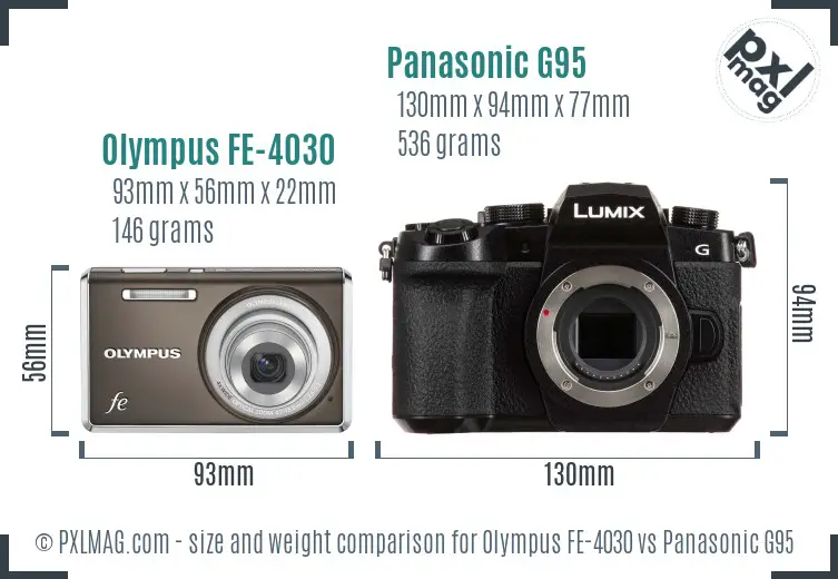 Olympus FE-4030 vs Panasonic G95 size comparison