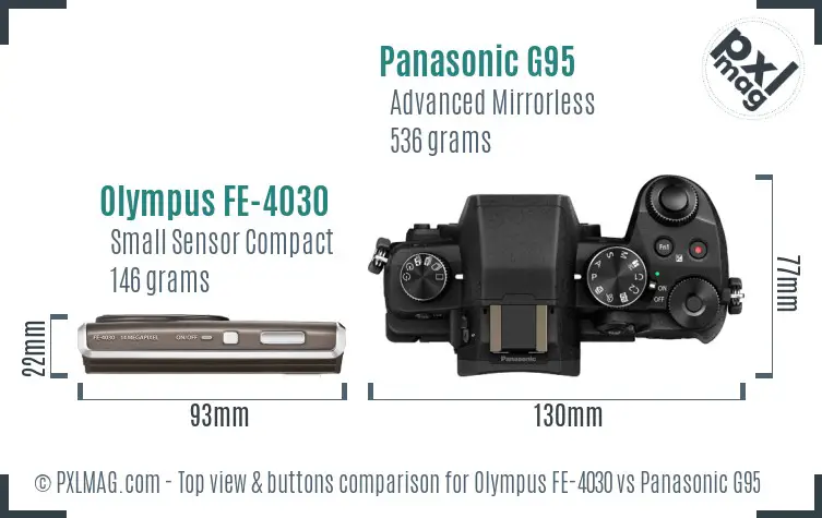 Olympus FE-4030 vs Panasonic G95 top view buttons comparison