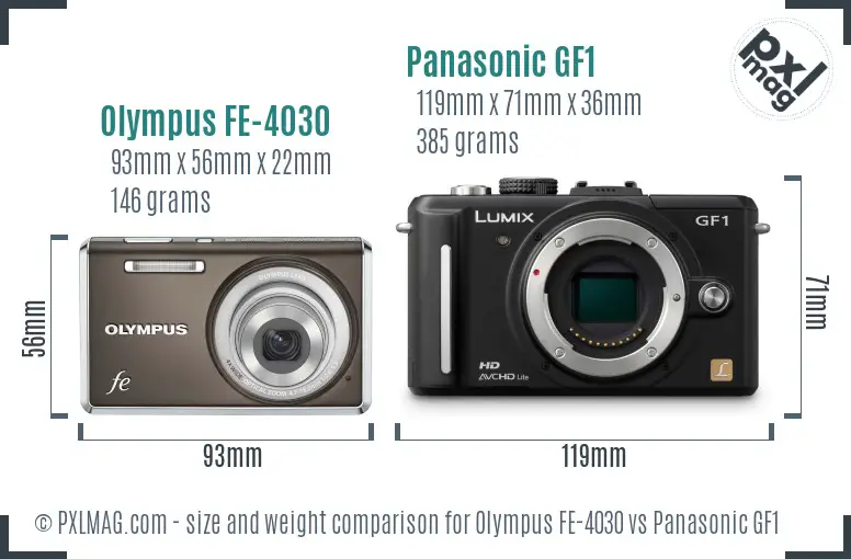 Olympus FE-4030 vs Panasonic GF1 size comparison