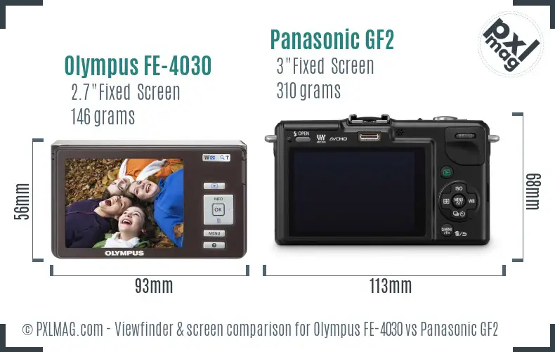 Olympus FE-4030 vs Panasonic GF2 Screen and Viewfinder comparison