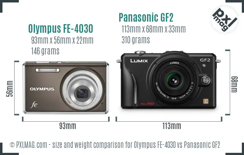 Olympus FE-4030 vs Panasonic GF2 size comparison