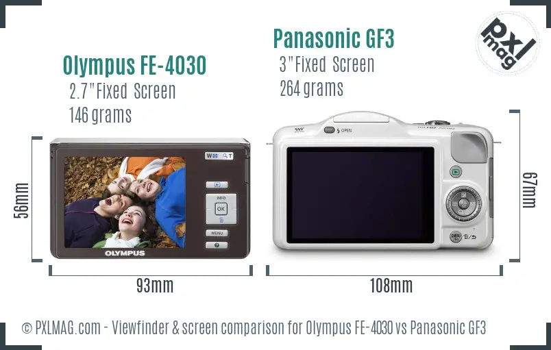 Olympus FE-4030 vs Panasonic GF3 Screen and Viewfinder comparison