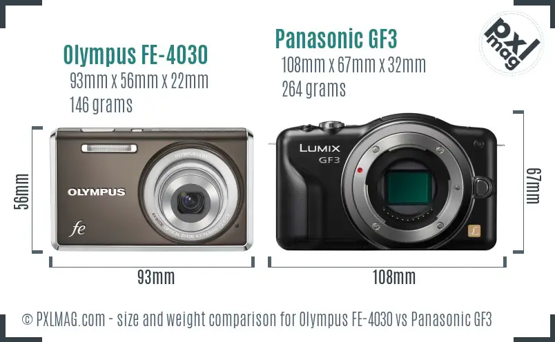 Olympus FE-4030 vs Panasonic GF3 size comparison