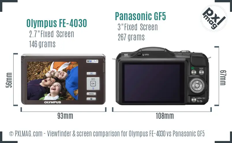 Olympus FE-4030 vs Panasonic GF5 Screen and Viewfinder comparison