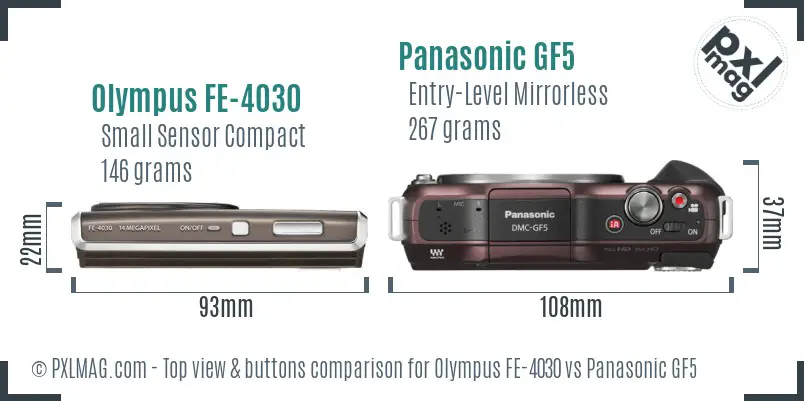 Olympus FE-4030 vs Panasonic GF5 top view buttons comparison