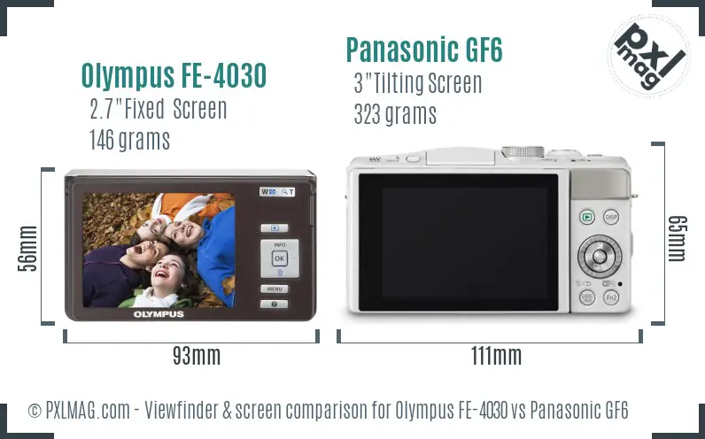 Olympus FE-4030 vs Panasonic GF6 Screen and Viewfinder comparison