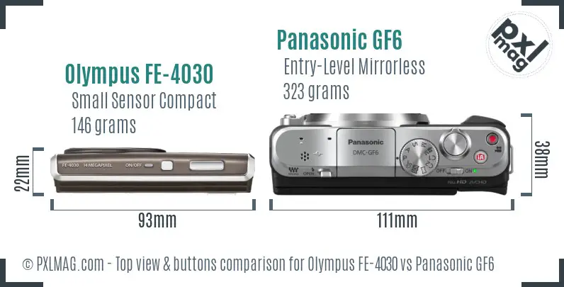 Olympus FE-4030 vs Panasonic GF6 top view buttons comparison