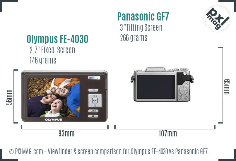 Olympus FE-4030 vs Panasonic GF7 Screen and Viewfinder comparison