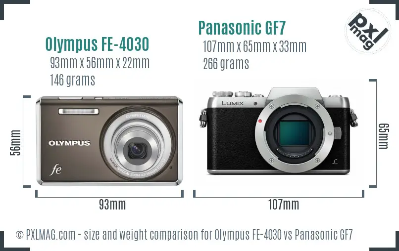 Olympus FE-4030 vs Panasonic GF7 size comparison