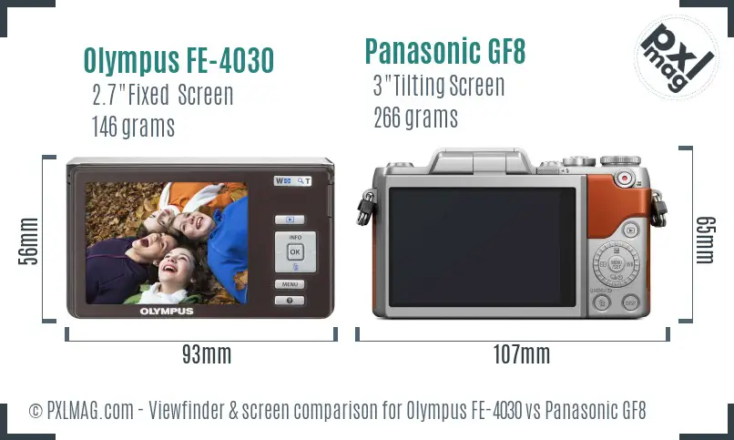 Olympus FE-4030 vs Panasonic GF8 Screen and Viewfinder comparison