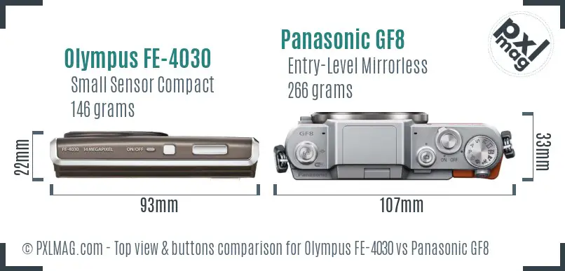 Olympus FE-4030 vs Panasonic GF8 top view buttons comparison