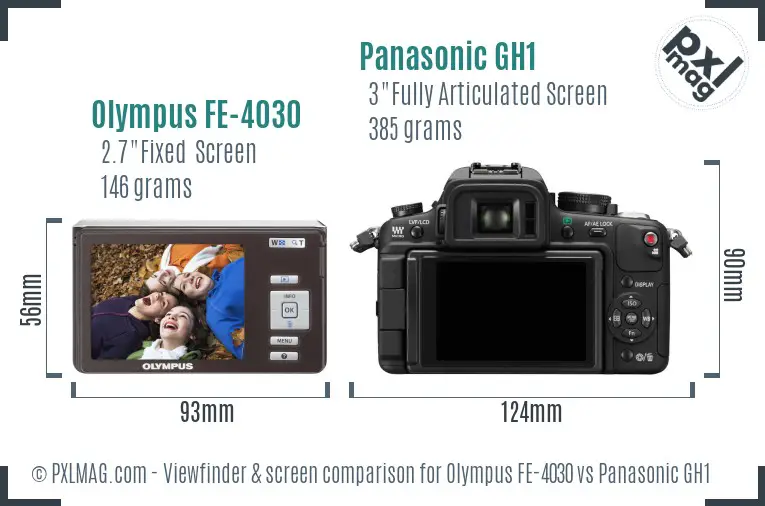 Olympus FE-4030 vs Panasonic GH1 Screen and Viewfinder comparison