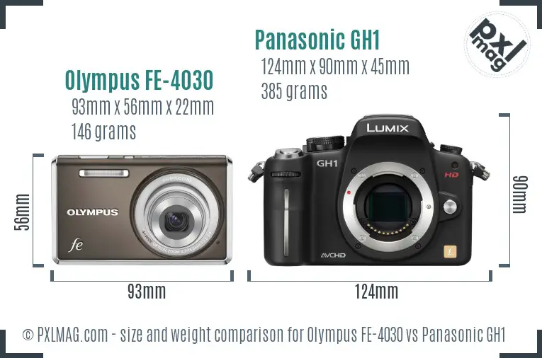 Olympus FE-4030 vs Panasonic GH1 size comparison