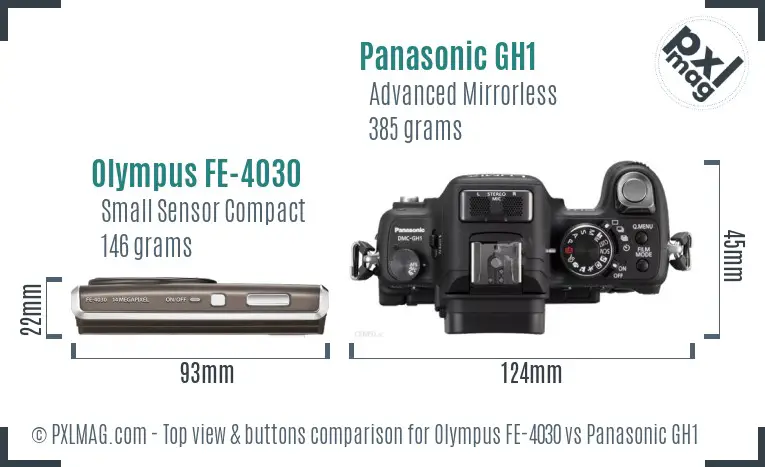Olympus FE-4030 vs Panasonic GH1 top view buttons comparison