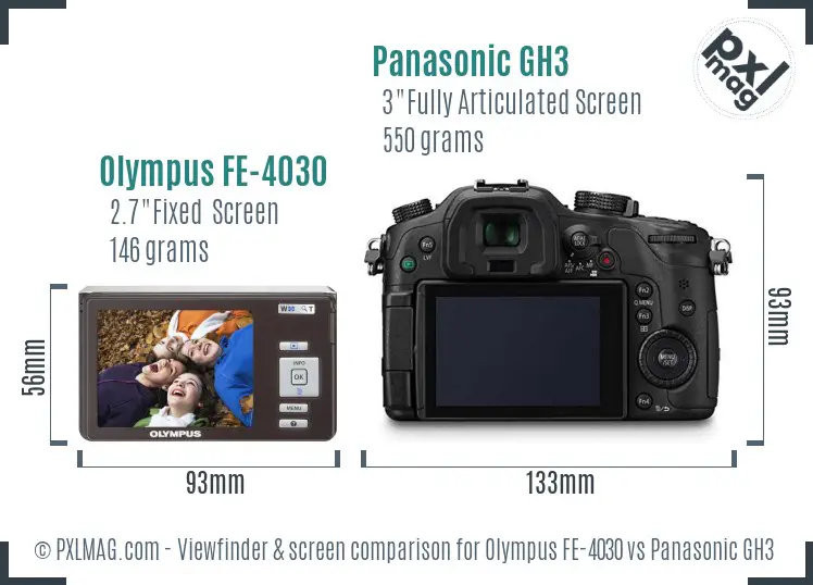 Olympus FE-4030 vs Panasonic GH3 Screen and Viewfinder comparison