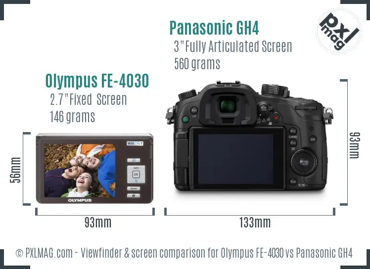 Olympus FE-4030 vs Panasonic GH4 Screen and Viewfinder comparison