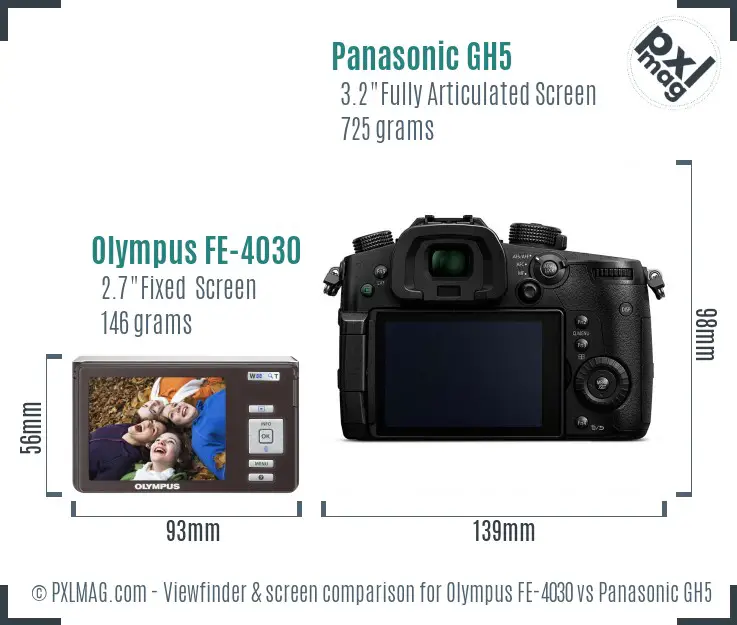 Olympus FE-4030 vs Panasonic GH5 Screen and Viewfinder comparison