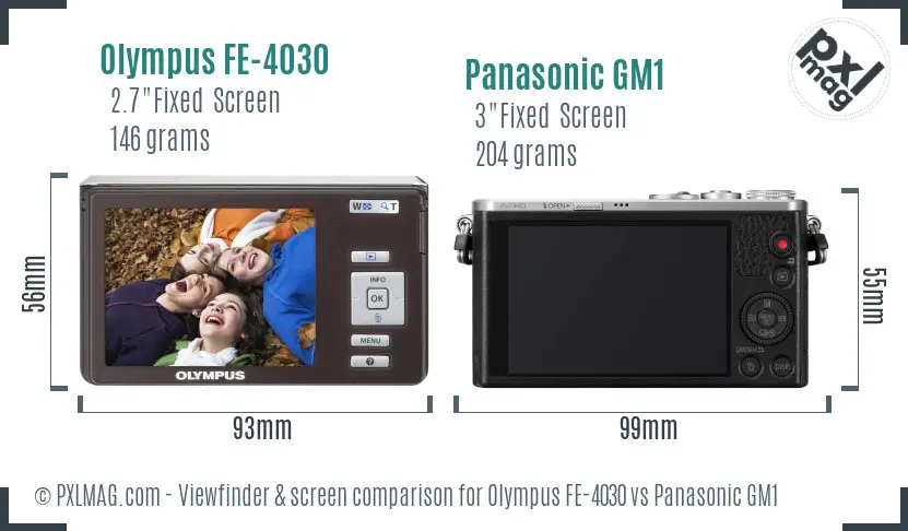 Olympus FE-4030 vs Panasonic GM1 Screen and Viewfinder comparison