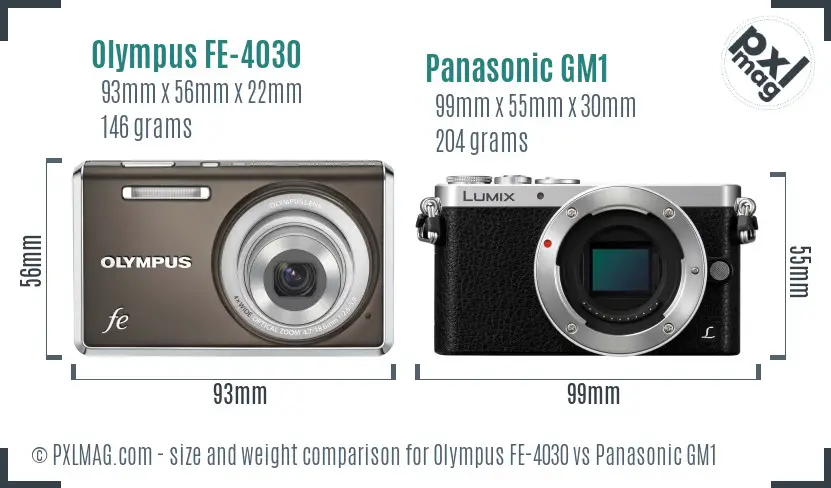Olympus FE-4030 vs Panasonic GM1 size comparison