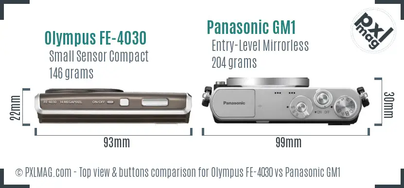 Olympus FE-4030 vs Panasonic GM1 top view buttons comparison