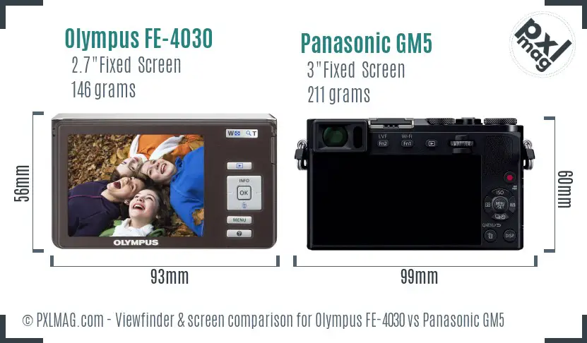 Olympus FE-4030 vs Panasonic GM5 Screen and Viewfinder comparison